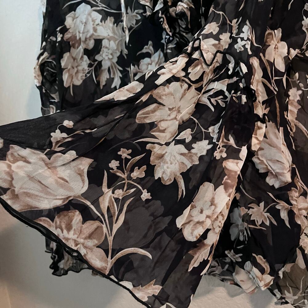 The Kooples Paris Viscose Floral Sheer Blouse Top Ruffle Bell Sleeve 1 Small - Picture 7 of 9